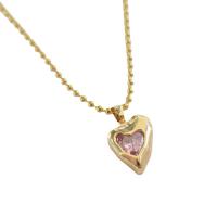 Titanium Steel Necklace with 1.97 extender chain Heart gold color plated for woman & with rhinestone Length 15.75 Inch Sold By PC