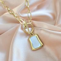 Titanium Steel Necklace with White Shell with 1.97 extender chain gold color plated for woman golden Length 15.75 Inch Sold By PC