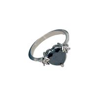 Titanium Steel Finger Ring, Heart, silver color plated, for woman & with cubic zirconia, black, Sold By PC