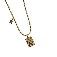 Titanium Steel Necklace, Rectangle, gold color plated, for woman, golden, 14x10mm, Length:15.75 Inch, Sold By PC