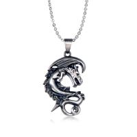 Titanium Steel Necklace, Dragon, polished, fashion jewelry & different styles for choice & for man, original color, 30.60x48.60mm, Sold By PC