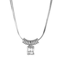 Zinklegierung Schmuck Halskette, mit kubischer Zirkonia, mit Verlängerungskettchen von 5cm, silberfarben plattiert, Modeschmuck & für Frau, keine, frei von Nickel, Blei & Kadmium, 14.90x18.10mm, Länge:39.8 cm, verkauft von PC