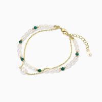 Bracelet en perles de culture d'eau douce, perle d'eau douce cultivée, avec Des billes de verre & Acier titane, avec 5cm chaînes de rallonge, Double couche & bijoux de mode & pour femme, Longueur:1616.1 cm, Vendu par PC