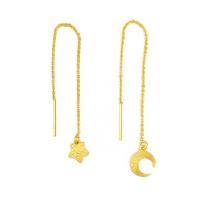 Brass Drop Earring, Moon and Star, gold color plated, fashion jewelry & for woman, golden, nickel, lead & cadmium free, 95mm,90mm, Sold By Pair