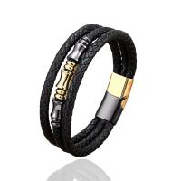 Bracelet cordon en cuir, avec Acier inoxydable 304, fait à la main, trois couches & bracelet tressé & unisexe, plus de couleurs à choisir, Longueur Environ 8.3 pouce, Vendu par PC