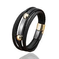 Bracelet cordon en cuir, avec Acier inoxydable 304, fait à la main, multicouche & bracelet tressé & unisexe, plus de couleurs à choisir, Longueur Environ 8.3 pouce, Vendu par PC