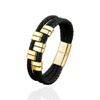 Bracelet cordon en cuir, avec Acier inoxydable 304, fait à la main, trois couches & bracelet tressé & unisexe, plus de couleurs à choisir, Longueur Environ 8.3 pouce, Vendu par PC