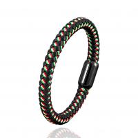 Bracelet cordon en cuir, avec Acier inoxydable 304, fait à la main, bracelet tressé & unisexe, plus de couleurs à choisir, Longueur Environ 8.3 pouce, Vendu par PC