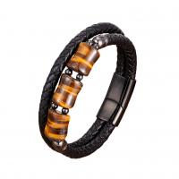 Bracelet cordon en cuir, avec Pierre naturelle & Acier inoxydable 304, fait à la main, Double couche & bracelet tressé & unisexe, plus de couleurs à choisir, Longueur:Environ 8.3 pouce, Vendu par PC