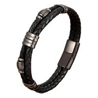 Leather Cord Bracelet, with 304 Stainless Steel, handmade, Double Layer & braided bracelet & Unisex, more colors for choice, Length:Approx 8.3 Inch, Sold By PC