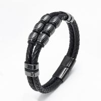 Bracelet cordon en cuir, avec Acier inoxydable 304, fait à la main, Double couche & bracelet tressé & unisexe, plus de couleurs à choisir, Longueur:Environ 8.3 pouce, Vendu par PC