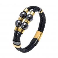 Bracelet cordon en cuir, avec Acier inoxydable 304, fait à la main, Double couche & bracelet tressé & unisexe, plus de couleurs à choisir, Longueur:Environ 8.3 pouce, Vendu par PC