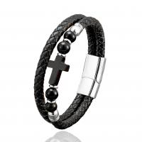 Bracelet cordon en cuir, avec Pierre naturelle & Acier inoxydable 304, fait à la main, Double couche & bracelet tressé & unisexe, plus de couleurs à choisir, Longueur:Environ 8.3 pouce, Vendu par PC