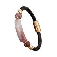 Leather Cord Bracelet, with Natural Stone & 304 Stainless Steel, handmade, braided bracelet & Unisex, more colors for choice, Length:Approx 8.3 Inch, Sold By PC