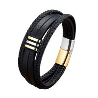 Bracelet cordon en cuir, avec Acier inoxydable 304, fait à la main, multicouche & bracelet tressé & unisexe & normes différentes pour le choix, plus de couleurs à choisir, Vendu par PC