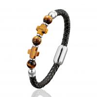 Bracelet cordon en cuir, avec Pierre naturelle & Acier inoxydable 304, fait à la main, bracelet tressé & unisexe, plus de couleurs à choisir, Longueur Environ 8.3 pouce, Vendu par PC