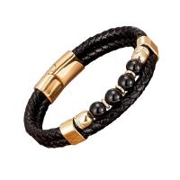 Leather Cord Bracelet, with Natural Stone & 304 Stainless Steel, handmade, Double Layer & braided bracelet & Unisex, more colors for choice, Length:Approx 8.3 Inch, Sold By PC