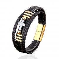 Bracelet cordon en cuir, avec Pierre naturelle & Acier inoxydable 304, fait à la main, trois couches & bracelet tressé & unisexe, plus de couleurs à choisir, Longueur Environ 8.3 pouce, Vendu par PC