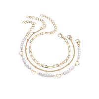 Messing-Armbänder, Messing, mit Kunststoff Perlen, vergoldet, drei Stücke & für Frau, Goldfarbe, Länge:23 cm, verkauft von PC