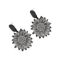 Brass Drop Earring Sunflower plated fashion jewelry & for woman black Sold By PC