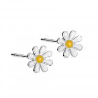 925 Sterling Silver Stud Earrings, Daisy, platinum plated, for woman & enamel, white, 7mm, Sold By Pair