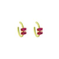 Tibetan Style Stud Earring, gold color plated, fashion jewelry & for woman & enamel & with cubic zirconia, two different colored, 25x9mm, Sold By Pair