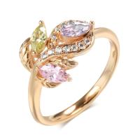 Cubic Zirconia Micro Pave Brass Ring Flower rose gold color plated & micro pave cubic zirconia & for woman nickel lead & cadmium free 12mm US Ring Sold By PC