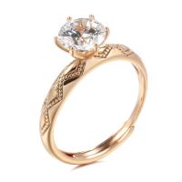 Circón cúbico anillo de latón, metal, Patrón Geométrico, chapado en color rosa dorada, ajustable & para mujer & con circonia cúbica, libre de níquel, plomo & cadmio, 7mm, tamaño:6-8, Vendido por UD
