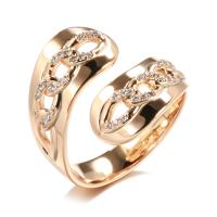 Krychlový Circonia Micro vydláždit mosazný prsten, Mosaz, Geometrický vzor, barva růže pozlacené, nastavitelný & micro vydláždit kubické zirkony & pro ženy & dutý, nikl, olovo a kadmium zdarma, 20mm, Velikost:6-8, Prodáno By PC