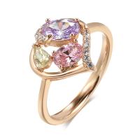 Kubisk Circonia Micro bane messing Ring, Geometrisk mønster, rosa guld farve forgyldt, forskellig størrelse for valg & Micro Pave cubic zirconia & for kvinde & hule, nikkel, bly & cadmium fri, 14mm, Størrelse:7-11, Solgt af PC