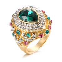 Strasszos Finger Ring, Cink ötvözet, -val Üveg, arany színű aranyozott, különböző méretű a választás & a nő, 29mm, Méret:7-10, Által értékesített PC