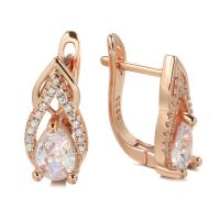 Cubic Zirconia Micro Pave Brass Earring, rose gold color plated, micro pave cubic zirconia & for woman & hollow, nickel, lead & cadmium free, 16mm, Sold By Pair