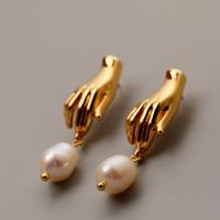 Freshwater Pearl øreringe, Messing, med Ferskvandsperle, Hand, ægte forgyldt, mode smykker & for kvinde, 25mm, 11mm, Solgt af par