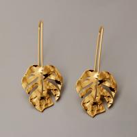 Brass Drop Earring, Leaf, gold color plated, fashion jewelry & for woman, nickel, lead & cadmium free, 60mm, Sold By Pair
