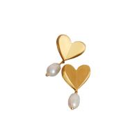 Freshwater Pearl øreringe, Messing, med Ferskvandsperle, Heart, ægte forgyldt, mode smykker & for kvinde, 20x20mm, Solgt af par