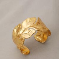 Brass Cuff Bangle Leaf real gold plated fashion jewelry & adjustable & for woman nickel lead & cadmium free 30mm Sold By PC