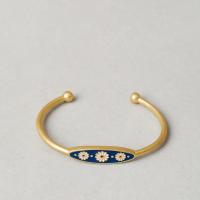 Brass Cuff Bangle, real gold plated, adjustable & with flower pattern & for woman & enamel, nickel, lead & cadmium free, 60mm, Sold By PC