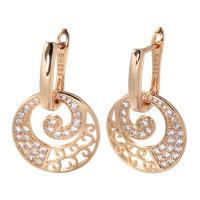 Cubic Zirconia Micro Pave Brass Earring Geometrical Pattern rose gold color plated micro pave cubic zirconia & for woman & hollow nickel lead & cadmium free 28mm Sold By Pair
