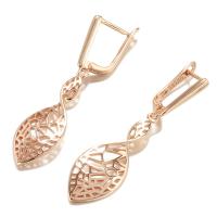 Brass Drop Earring, Geometrical Pattern, rose gold color plated, for woman & hollow, nickel, lead & cadmium free, 43mm, Sold By Pair