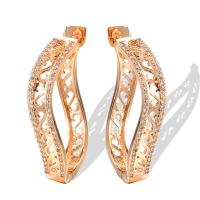 Cubic Zirconia Micro Pave Brass Earring Geometrical Pattern rose gold color plated micro pave cubic zirconia & for woman & hollow nickel lead & cadmium free 31mm Sold By Pair