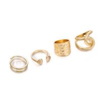 Juego de anillos de aleación de zinc, chapado en color dorado, 4 piezas & Ajustable & abrir & para mujer, 1.8cm,2.2cm, Vendido por Set