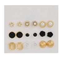 Rhinestone Earring, Tibetan Style, gold color plated, 9 pieces & for woman & with rhinestone, 0.9cm,1cm,1.2cm,1.4cm,1.3cm, Sold By Set