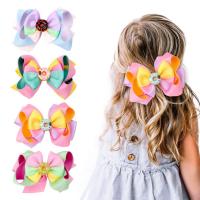 Grosgrain Ribbon Bowkont Hair Clip, with Tibetan Style, Bowknot, printing, Girl, more colors for choice, 114mm, Sold By PC
