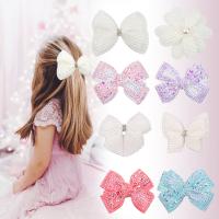Cloth Bowkont Hair Clip with Plastic Pearl Bowknot Girl 76mm 120mm Sold By PC