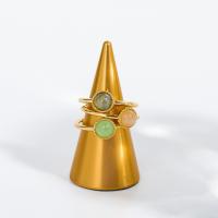 Кольца с камнями, Латунь, с Полудрагоценный камень, плакирован золотом, ювелирные изделия моды & Женский, Много цветов для выбора, 6mm, продается PC