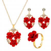 Zinc Alloy Jewelry Sets finger ring & earring & necklace with 5cm extender chain Rose gold color plated three pieces & fashion jewelry & for woman two different colored Length 41 cm Sold By Set