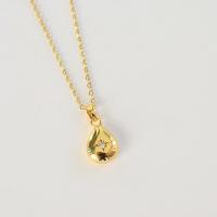 Titanium Steel Necklace Teardrop gold color plated for woman & with rhinestone golden Length 15.75 Inch Sold By PC