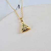 Titanium Steel Necklace, with 1.97 extender chain, Triangle, gold color plated, for woman & with rhinestone, golden, 14x13mm, Length:15.75 Inch, Sold By PC