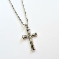 Titanstahl Halskette, Kreuz, silberfarben plattiert, für Frau, Silberfarbe, 50x30mm, Länge:23.62 ZollInch, verkauft von PC