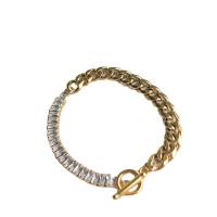 Titanium Steel Bracelet & Bangle gold color plated Unisex & micro pave cubic zirconia golden Length 7.87 Inch Sold By PC